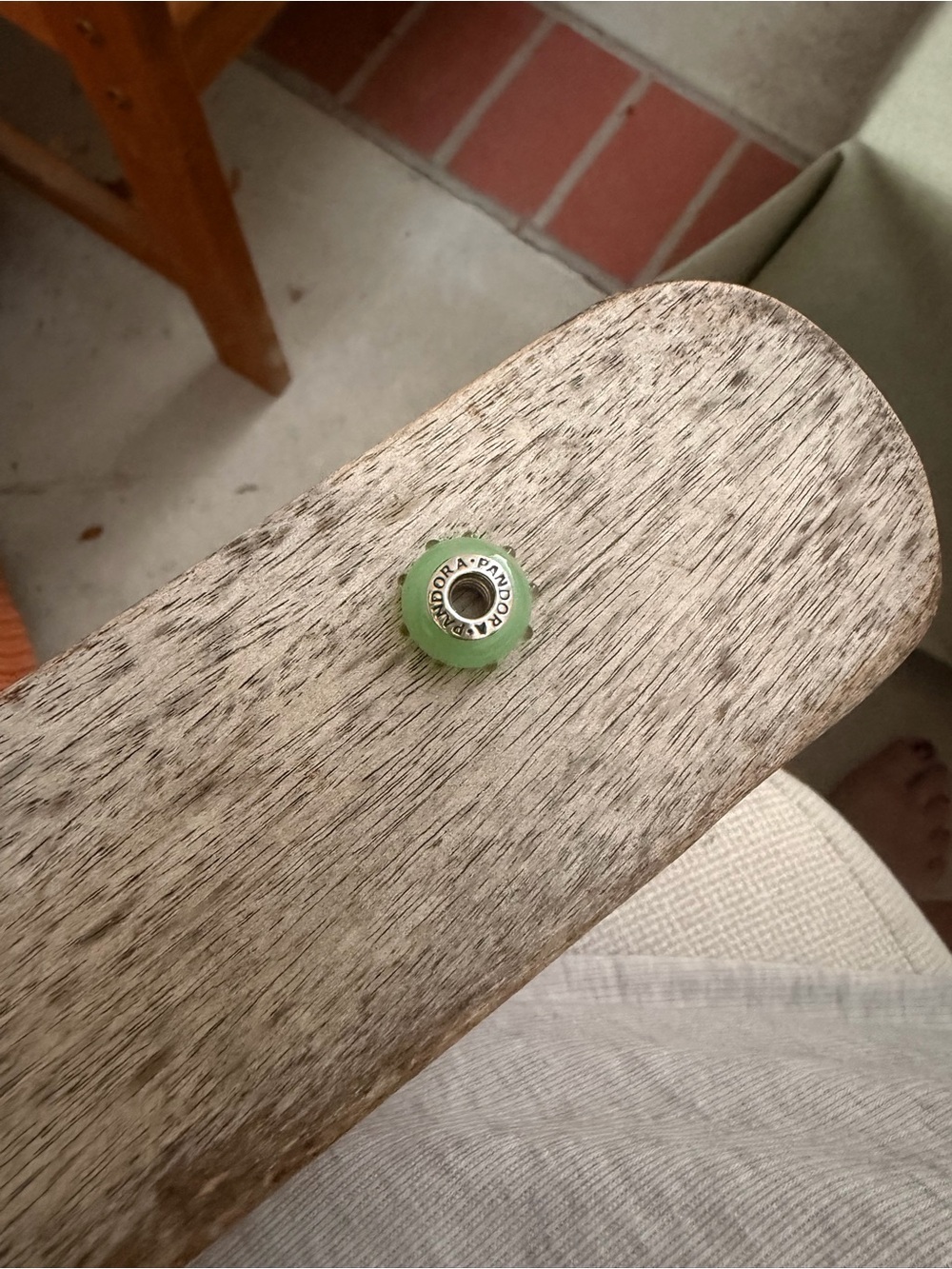 Pandora Light Green Glass Charm Bead with Silver Core